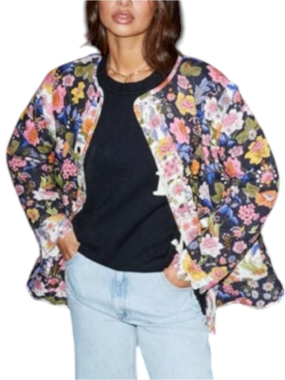 Never Fully Dressed Quilted Floral Reversible Jacket/Convertible Vest Size XL